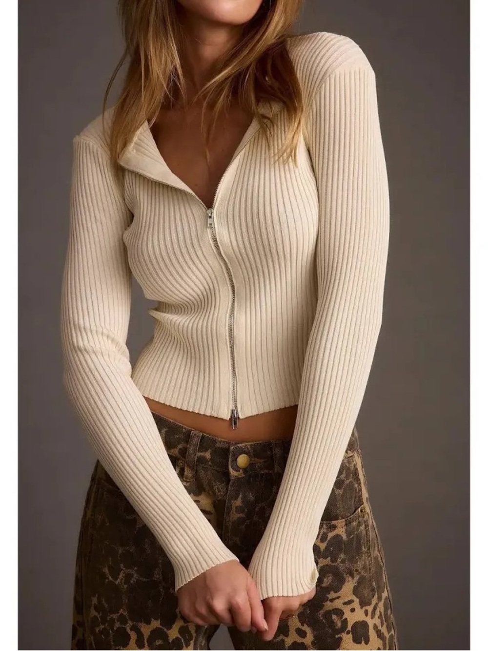 Ribbed Double Zip Sweater